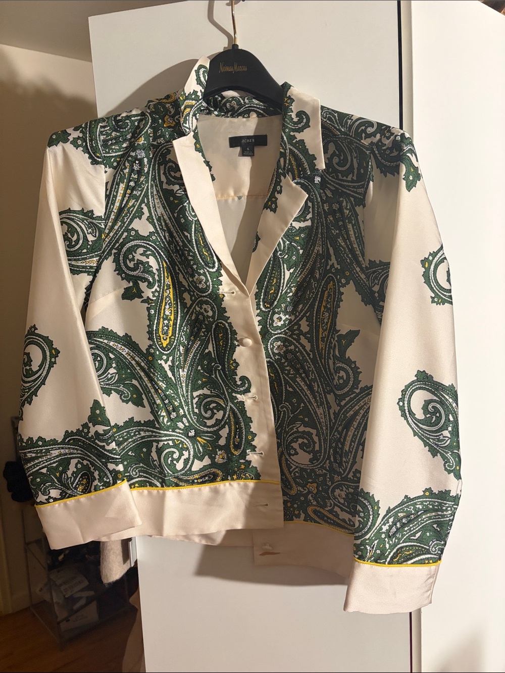 J.Crew Cream Blouse with Green Paisley Print SMALL